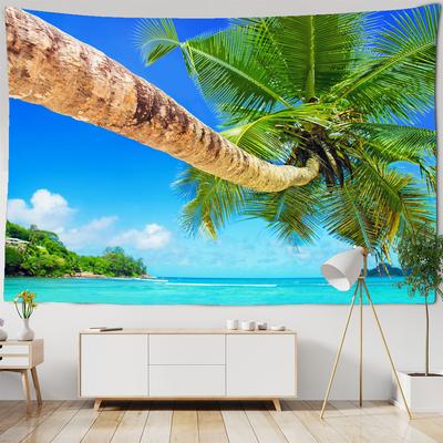 Beautiful Sea Scenery Tapestry Sea Vintage Beach Seascape Palm Tree Tapestry Wall Hanging Tapestries Boho Bedroom Wall Rug