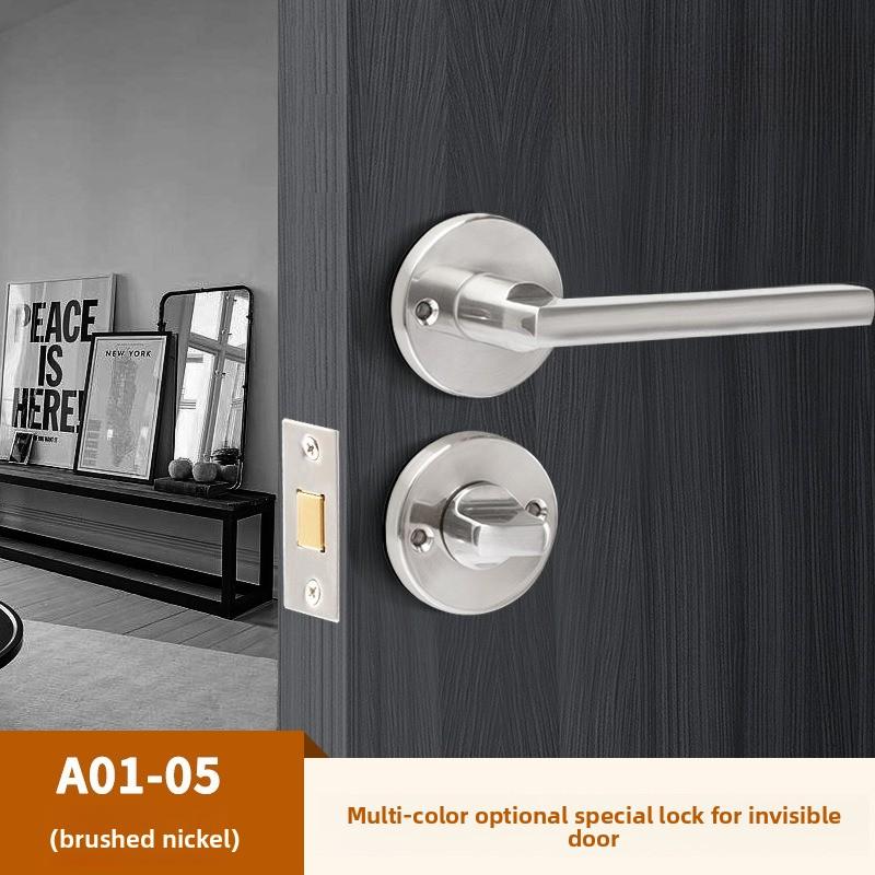 Stainless Steel Bathroom Keyless Door Lock Household Wooden Door Handle Lock Indoor Black Red and Green Indicator Door Handle