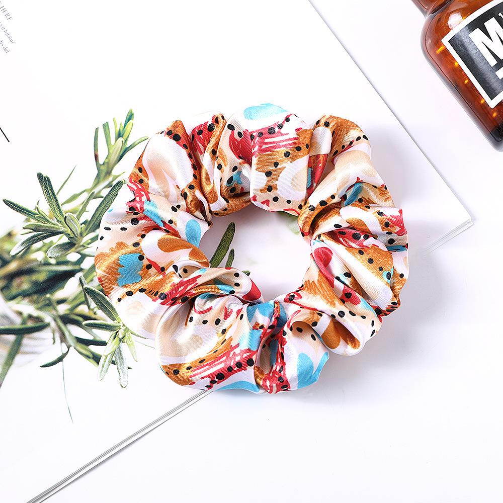 New Satin Printed Flower Floral Scrunchie Women Girls Elastic Hair Rubber Bands Accessories Tie Hair Ring Rope Holder Headdress