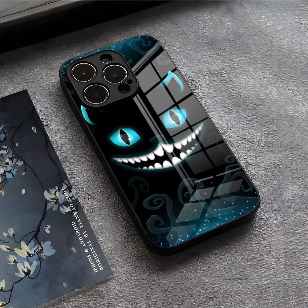 

C-Cheshire Cat Cool Phone Case For IPhone 17 Air 16 E Pro Max 15 14 13 Mini 12 Pro 11 Max Plus Black Glass Cover iPhone 15ProMax
