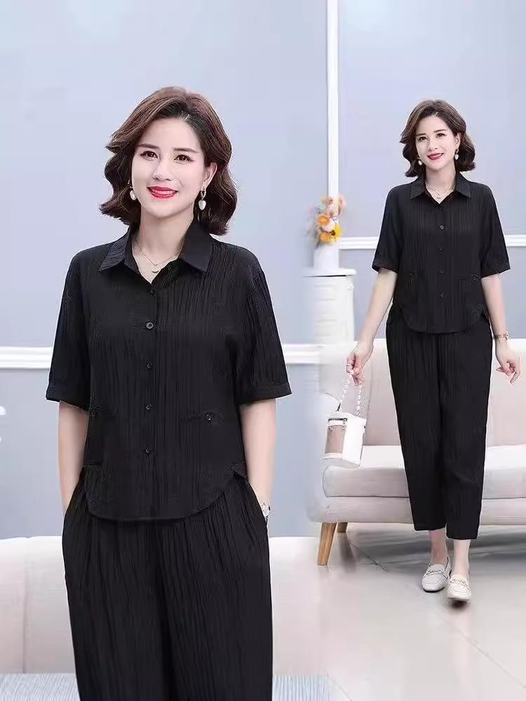 Loose Fit Plus Size Summer Two-Piece Set for Middle-Aged Women