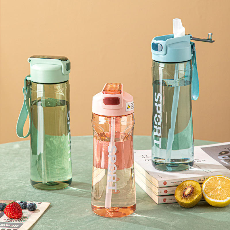 800ml Large Capacity Plastic Transparent Water Bottle With Straw Drinking Portable Sport Cup Kid School Outdoor Sport Camping