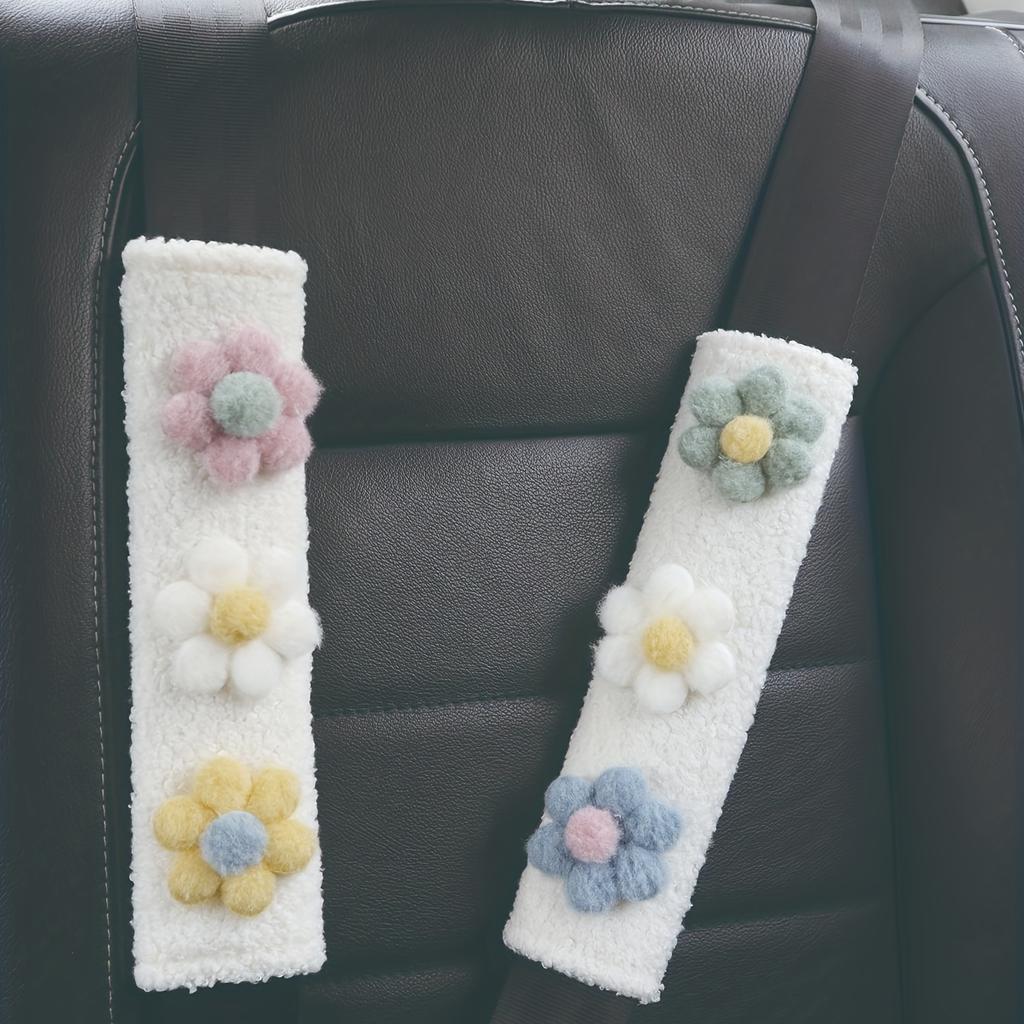 4pcs Adorable and Elegant Flower Car Seat Belt Shoulder Protector - Creative Plush Insurance Cover