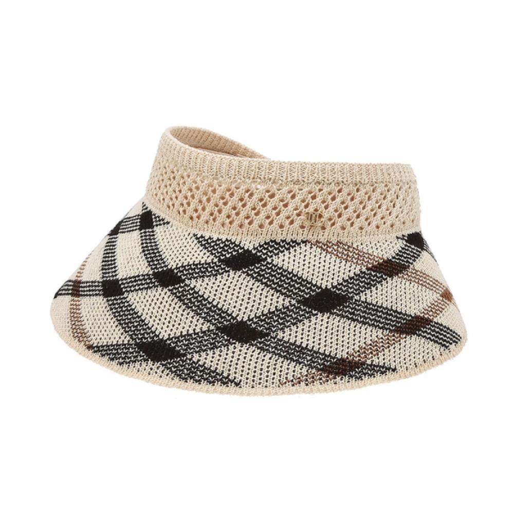 Daks Packable Brown Check Knit Sun Cap With Dd Metal Ornament Single option