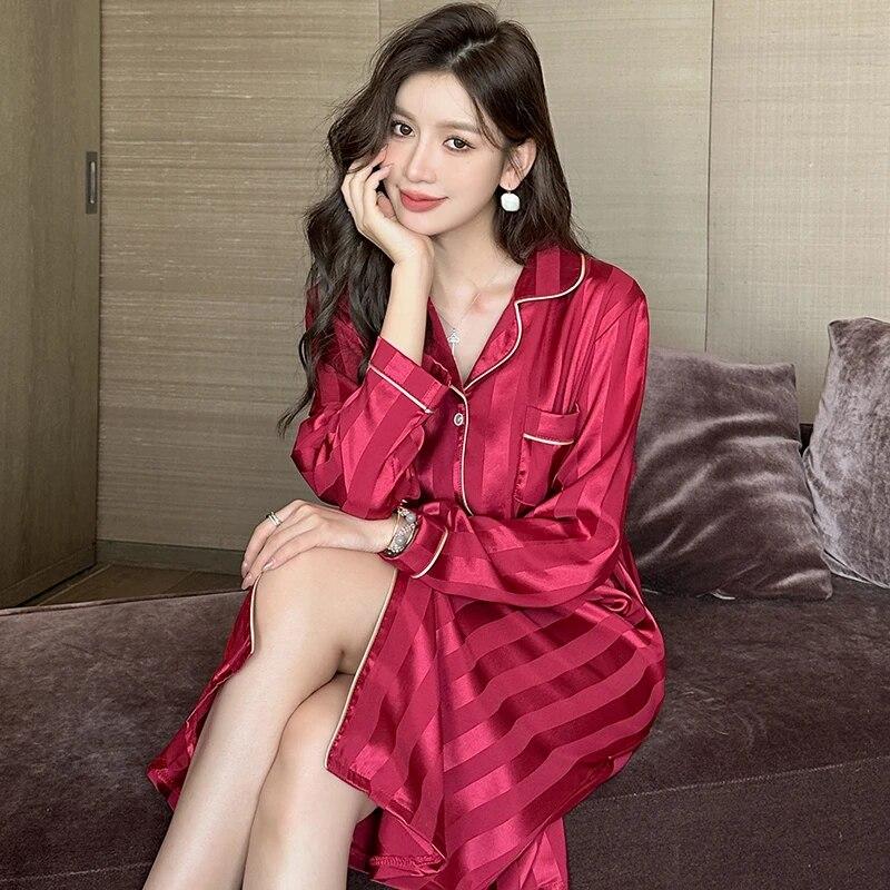 Dinglong Chemise De Nuit Manches Courtes Soie Coton Été Pour Femmes Âge Moyen - Robe Ample Confortable