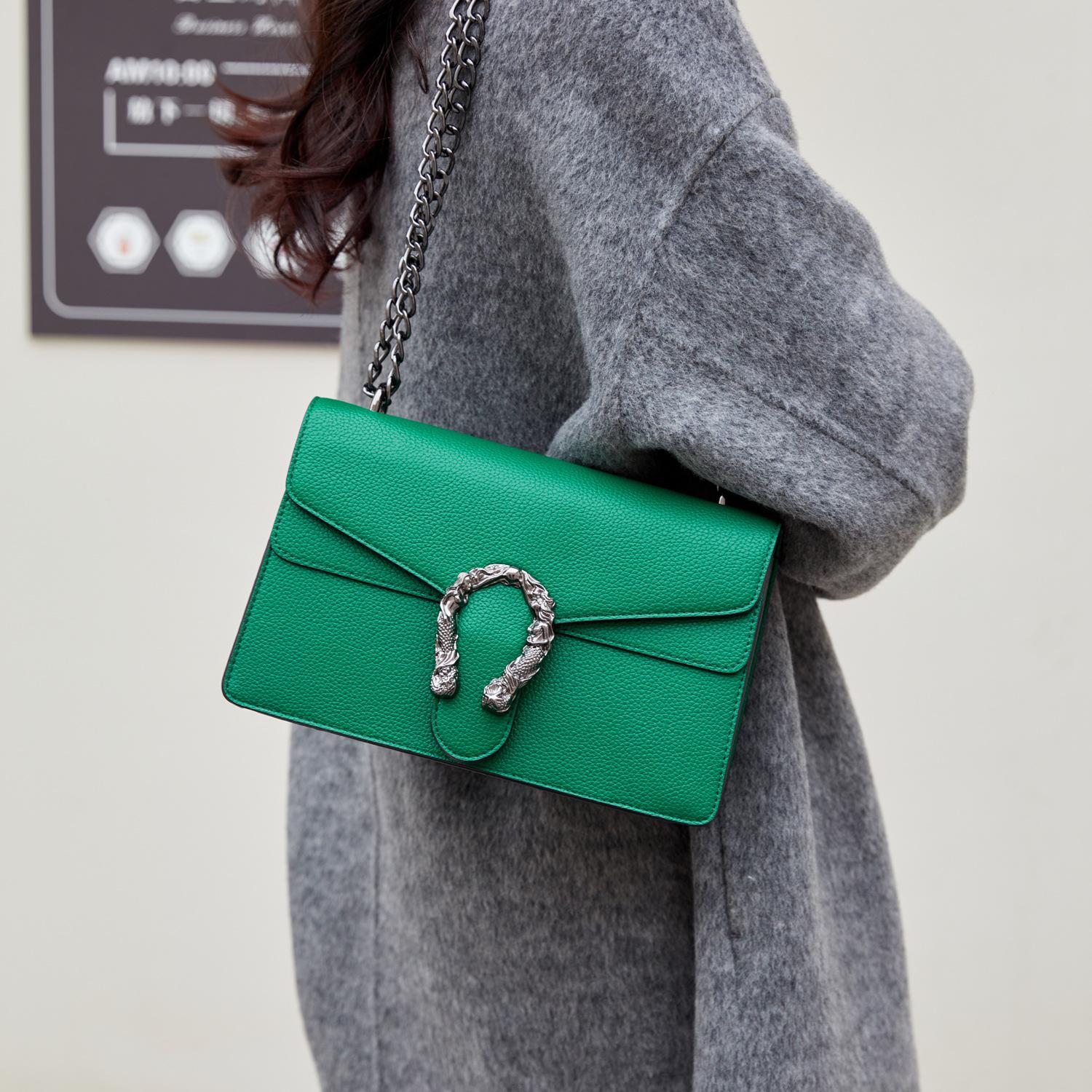 

Осень и зима новая модная сумка с узором личи, сумка на цепочке, на одно плечо, через плечо, женская сумка зелёный