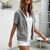 Casual Hooded Jacket Women Short Sleeve Zip-Up Hoodie Drawstring Sweatshirt Athletic Workout Top for Summer Lightweight Coat with Pockets Breathable