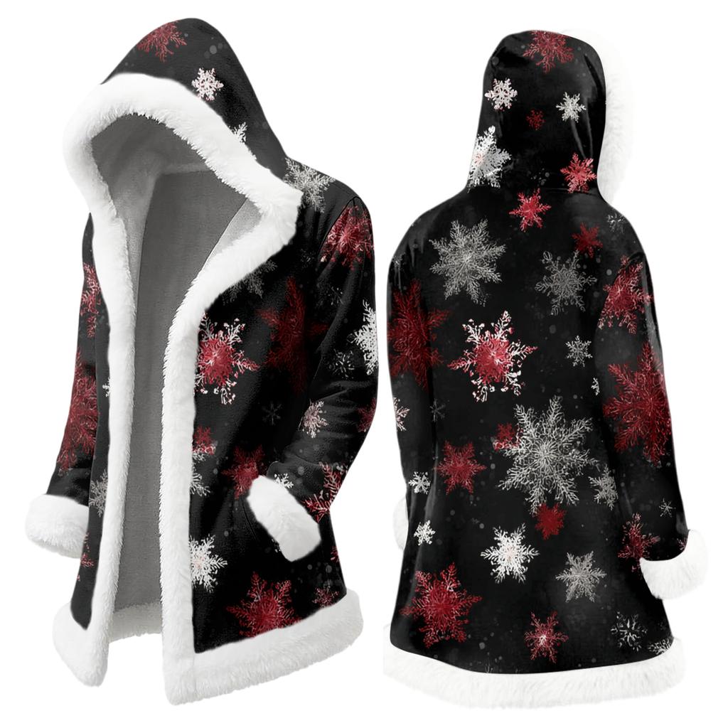 Men's Christmas Long Hooded Cardigan With Pockets Warm Jacket