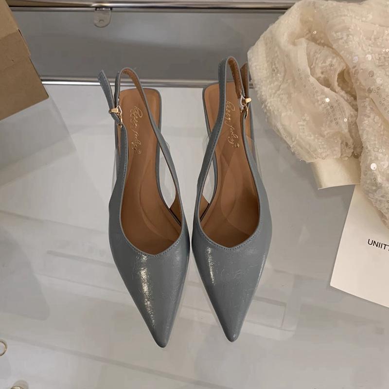 Fashion SUOJIALUN 2024 Summer New Brand Women Sandal Fashion Pointed Toe Shallow Ladies Elegant  Slingback Shoes Thin Med Heel Pumps