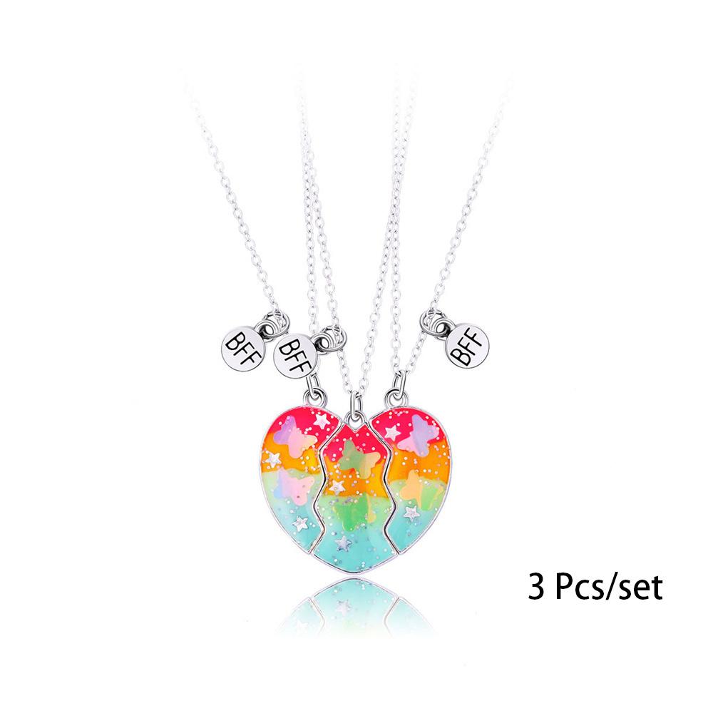 3 Pcs/set Best Friends Pendant Necklace For Woman Magnetic Adjustable Rainbow Daisy Lover Broken Heart Chain BFF Jewelry Gifts