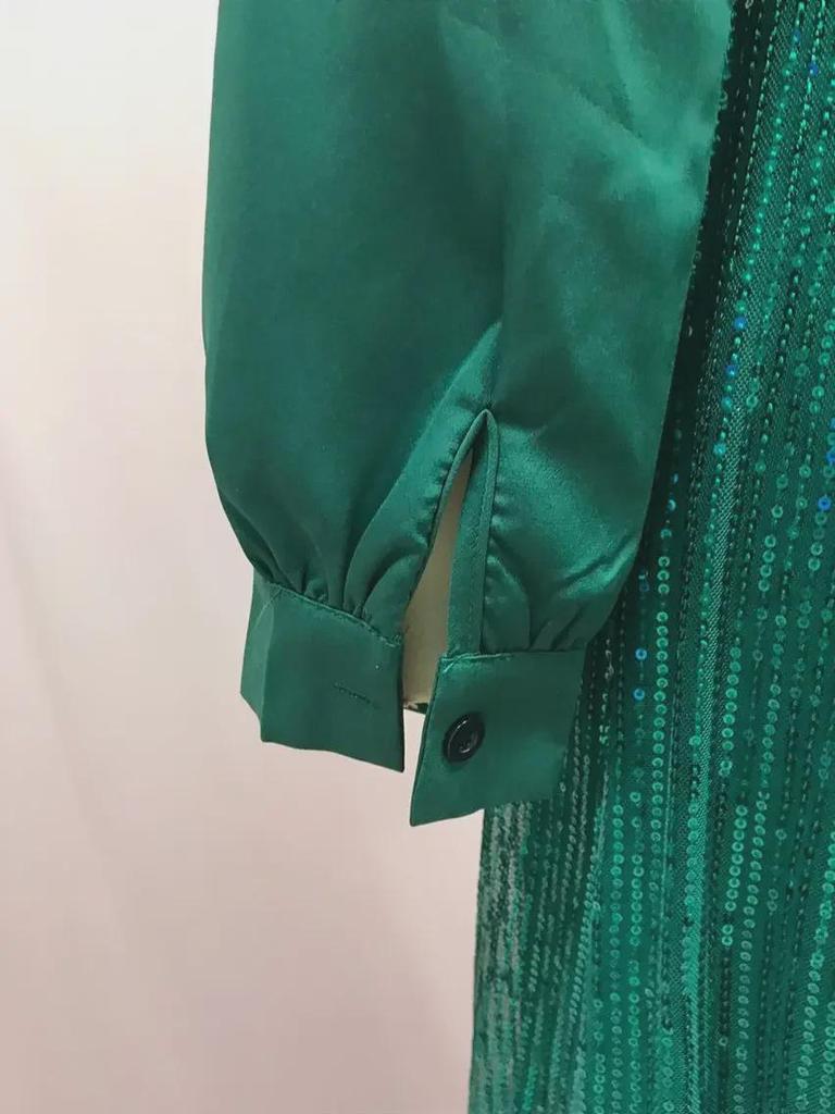 Pailletten-Taillenkleid V-Ausschnitt Langarm Mode Damen Hose Weites Bein Französisch für Frühling Herbst