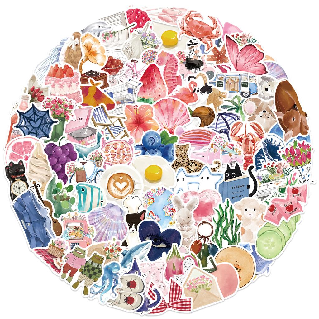 100 Watercolor Diary Graffiti Stickers DIY Decorative Guitar Laptop Suitcase DIY Waterproof