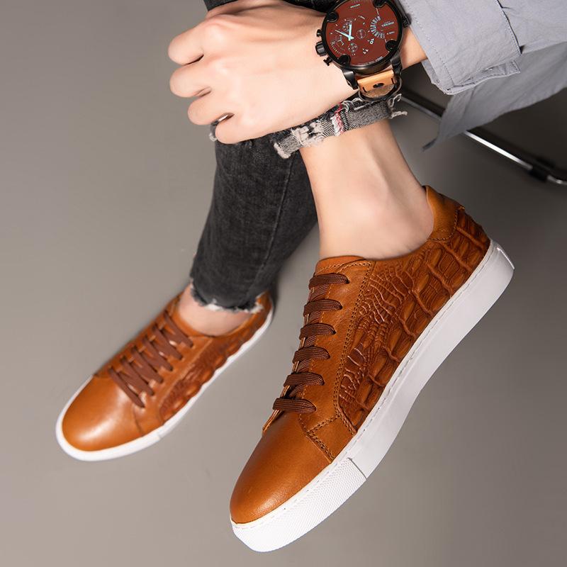 Men's Shoes Summer Business Board Shoes Men's Genuine Leather Crocodile Pattern Casual Shoes European Station Dress Large Size Leather Shoes Men