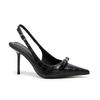 2025 spring and autumn new pointed head shallow mouth bow bag head sandals stiletto crocodile pattern black sexy high heels women