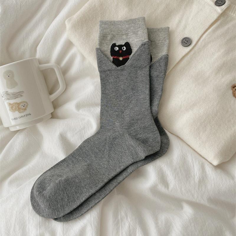 

Женские весенне-осенние носки до колена с мультяшным животным ртом 1 pair серый