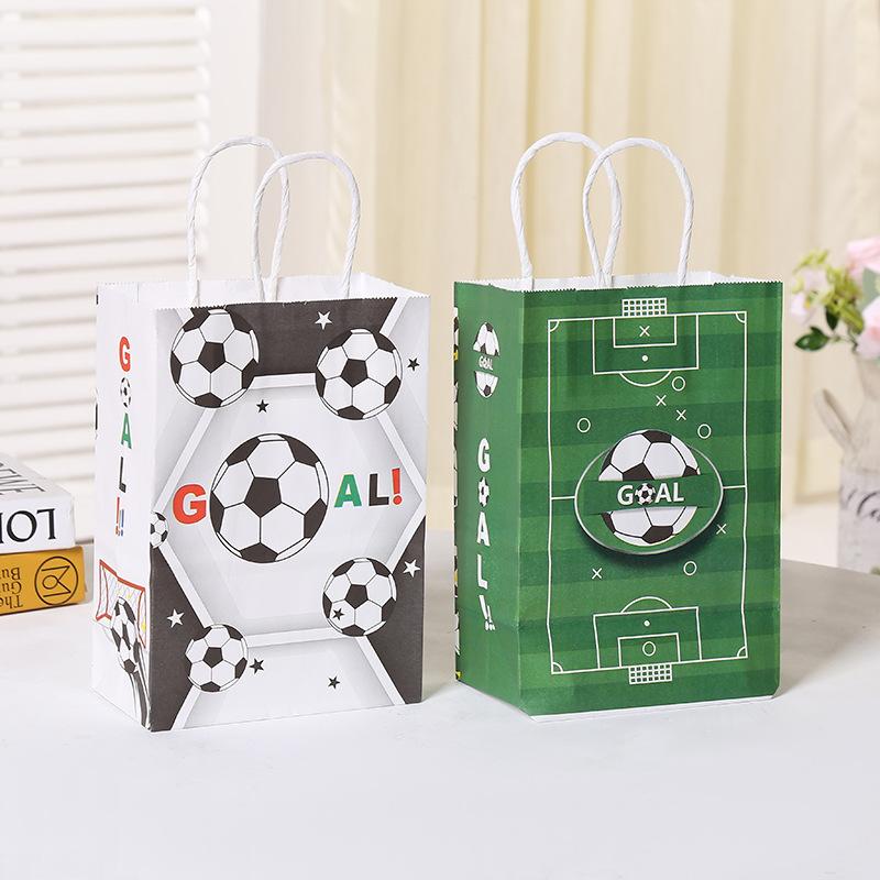 Kraft Paper Gift Bag Soccer Theme Party Favor Bag Sports Ball Design Gift Packaging Bag with Twisted Handles for Football Event