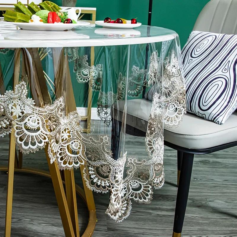 

Прозрачная круглая скатерть из мягкого стекла, кружевные скатерти ручной работы, водонепроницаемые, противоскользящие, прозрачные роскошные настольные коврики для одежды