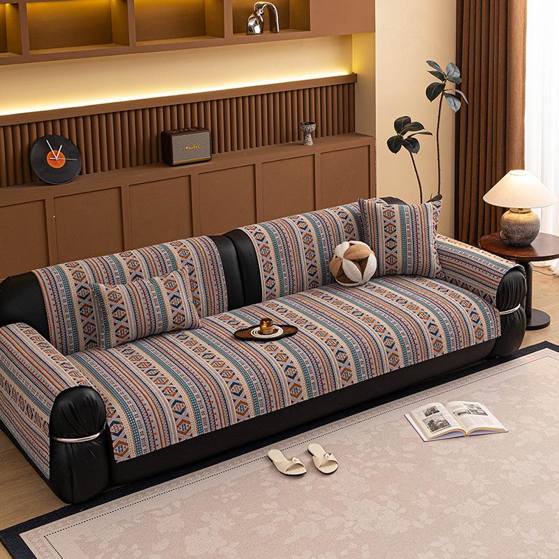 Ethnic Style Sofa Blanket Sofa Cushion Anti Slip Couch Cover Dark Color Series Easy To Clean Suitable For Various Scenarios 1Pcs