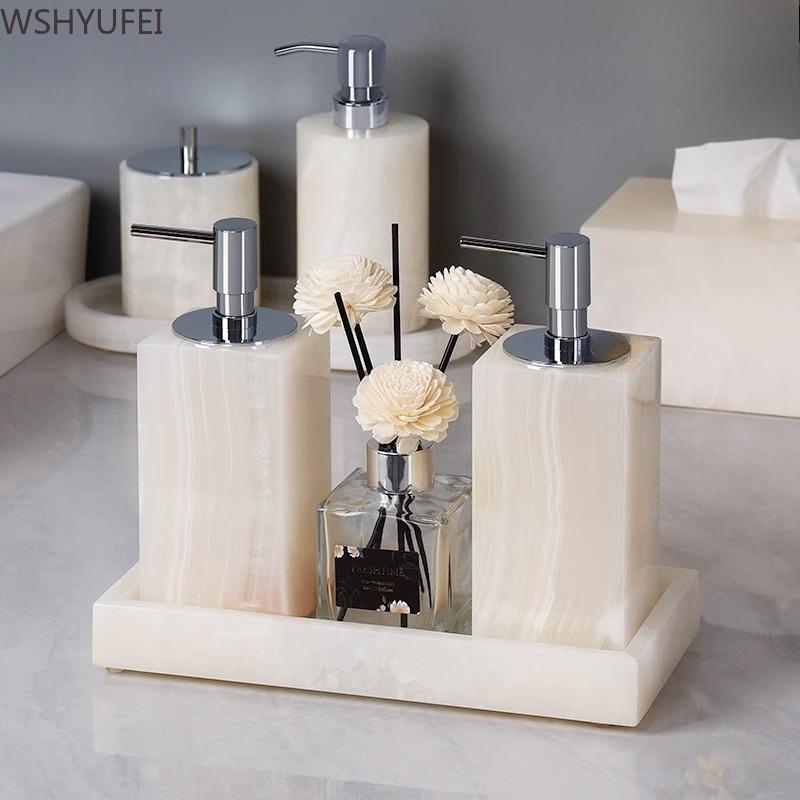 Light Luxury White Jade Stone Home Bathroom Wash Suit Bathroom Supplies Brush Tooth Cup Soap Bottle Soap Dish Toothbrush Holder