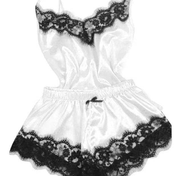 

Summer Lace Silk Pajama Set for Women Sleepwear Sexy Lingerie Cami Top and Shorts Sets Comfortable Casual Pijamas XS