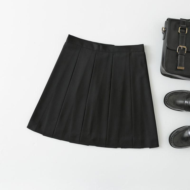 

JK Midi Skirt Basic Style Pleated Swing Skirt A- Line Umbrella Skirt High Waist Box Pleated Skirt Student Preppy Style Plus Size Black box pleated skirt 39cm M