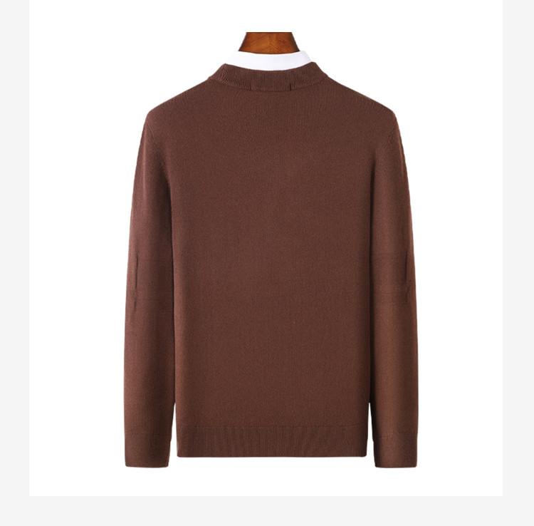 Semi fine spun round neck wool sweater with cashmere and sheep wool, men's knitted jacquard warm pullover sweater