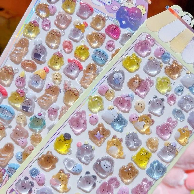 1Pc Cute Cartoon Ghost Family 3D Relief Stickers Fun Jelly Transparent Decoration for Phone Cases Children's DIY Crystal Sticker