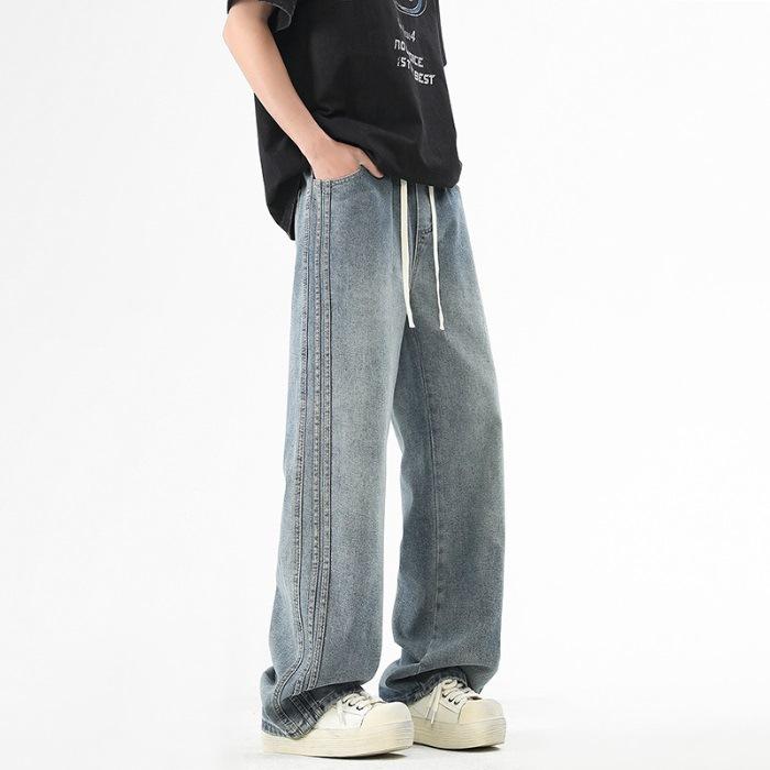 

Новый весенний стиль Полностью эластичная талия Кулиска Свободные Широкие прямые брюки Джинсы в пол Длинные 3XL