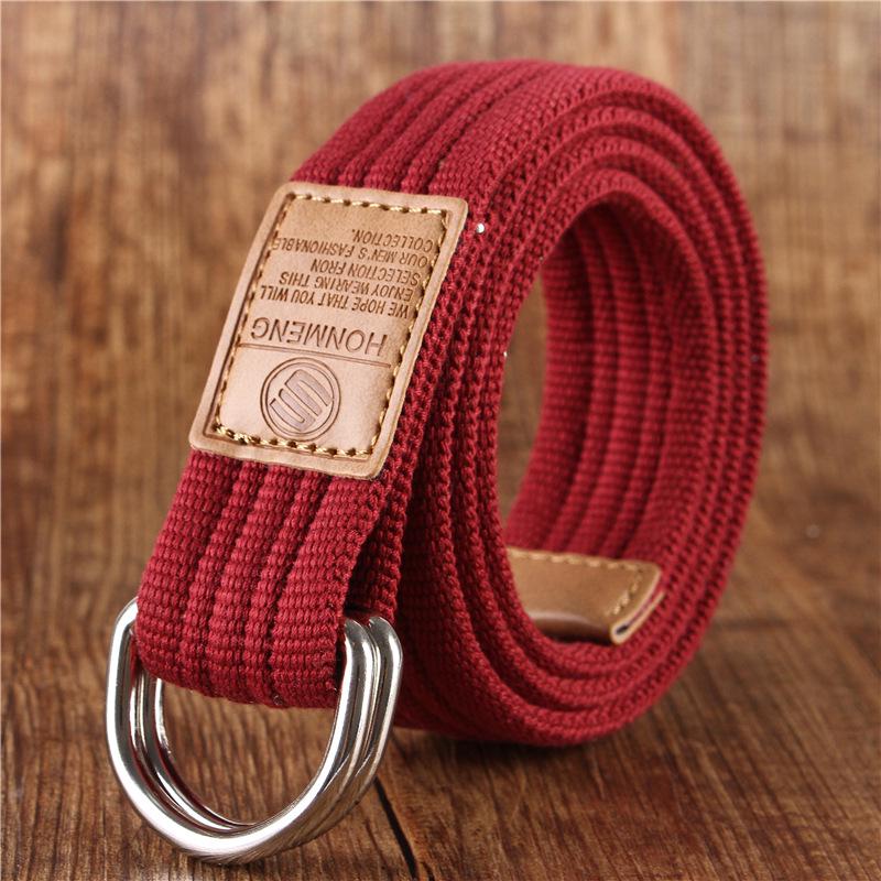 

Ремень из холста унисекс в корейском стиле: 19 цветов, пряжка с двумя кольцами, повседневный и деловой дизайн 115cm малиновый