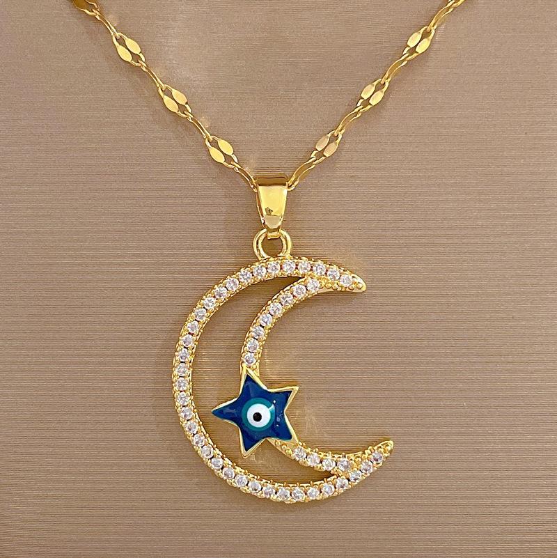 

Fashion Hollow Zircon Moon Evil Eye Star Pendant Necklace for Women Stainless Steel Chain Jewelry Accessories Gifts
