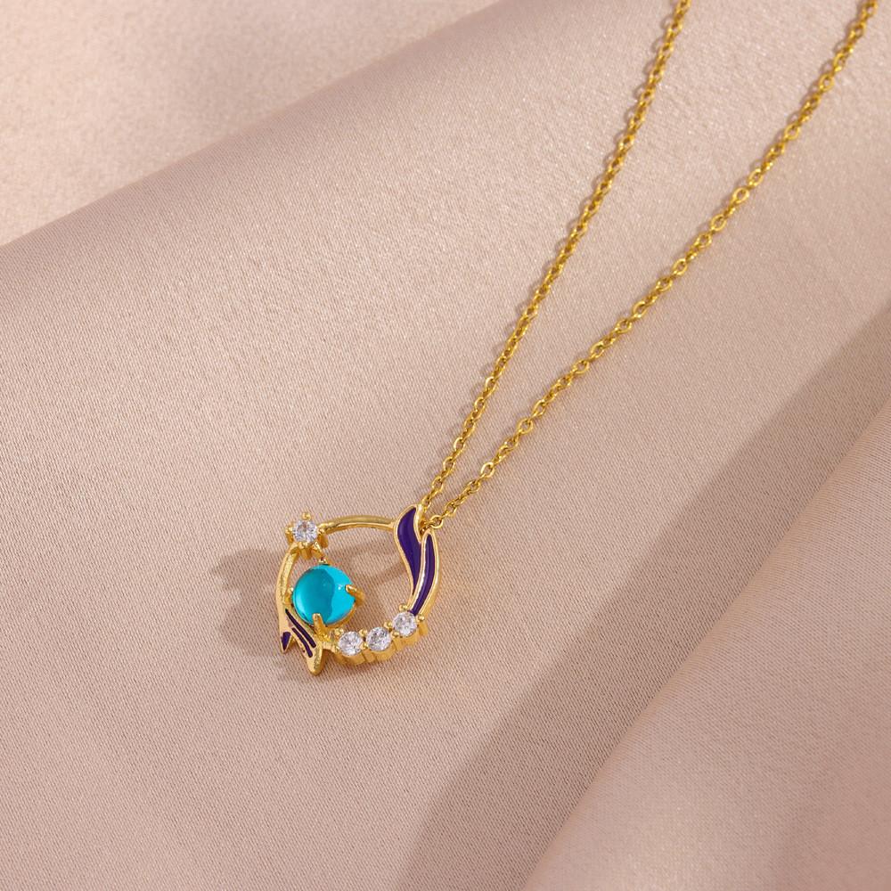 Elegant Ocean Inspired Titanium Steel Pendant Necklace For Women With Stylish Waves And Stars