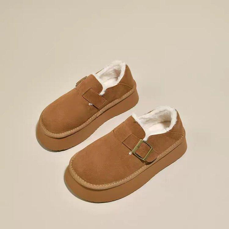 Fleece thickened snow boots thick-soled Birkenstocks winter new fluffy shoes cotton shoes