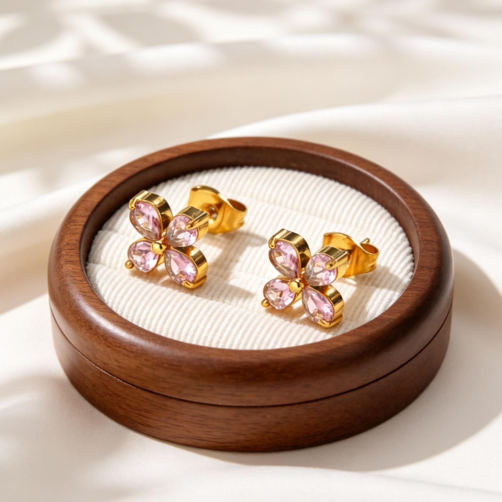 

Charm Pink Zircon Flower Stud Earrings for Women,Gold Plated Stainless Steel Zircon Earrings,Colorful Jewelry Gifts