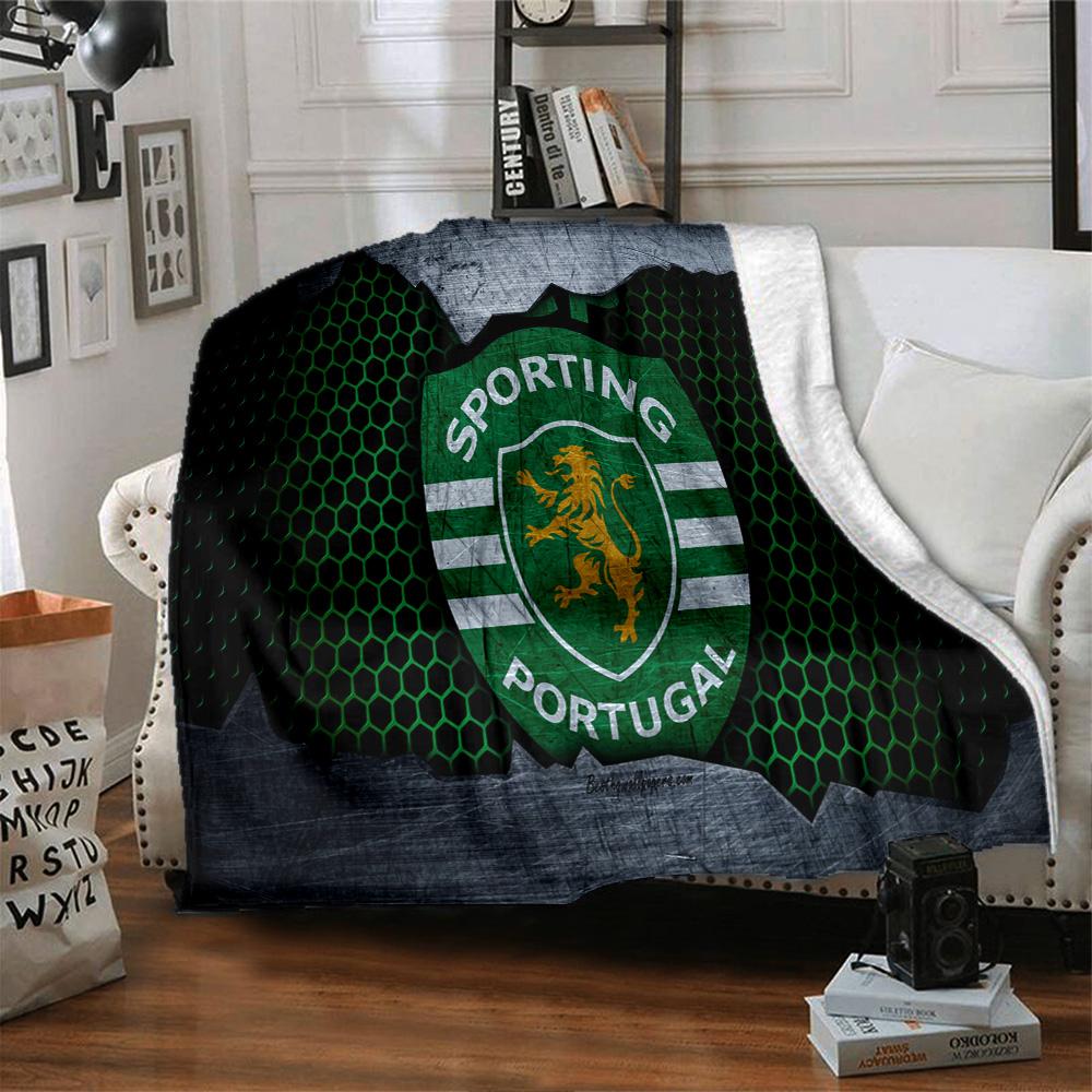 Sporting Portugal Crest Flannel Blanket, Soft Polyester, Modern Design, All-Season for Camping, Travel, Gifts for holidays or birthdays