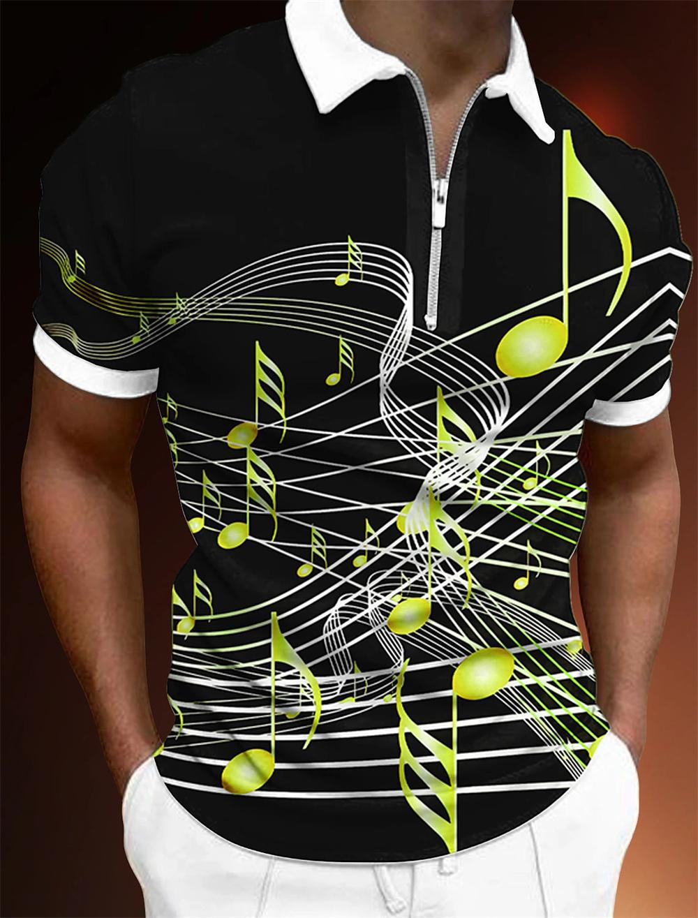 

Мужская футболка на молнии, поло с принтом в виде гольфа, ноты, легкие короткие рукава, одежда на молнии, модная повседневная одежда 3XL