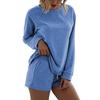 Summer New Style All-female Solid-color Elegant Two-piece Round-neck Long-sleeved Short Pants Home Sports Suit