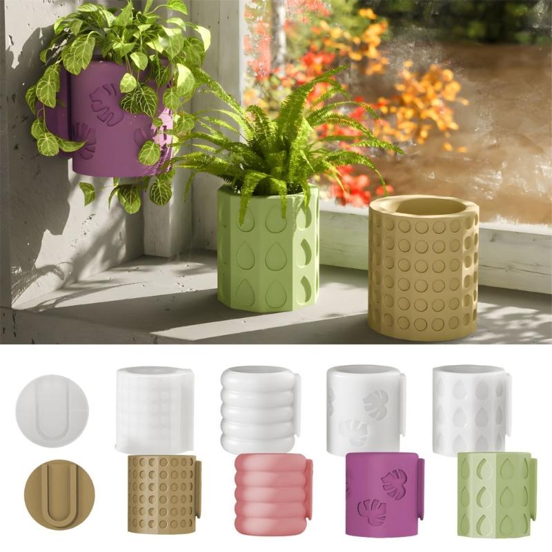 Creative Wall Hanging Succulent Vase Mould Silicone Mold for Handmade Home Decoration Textured Planter Making Mold