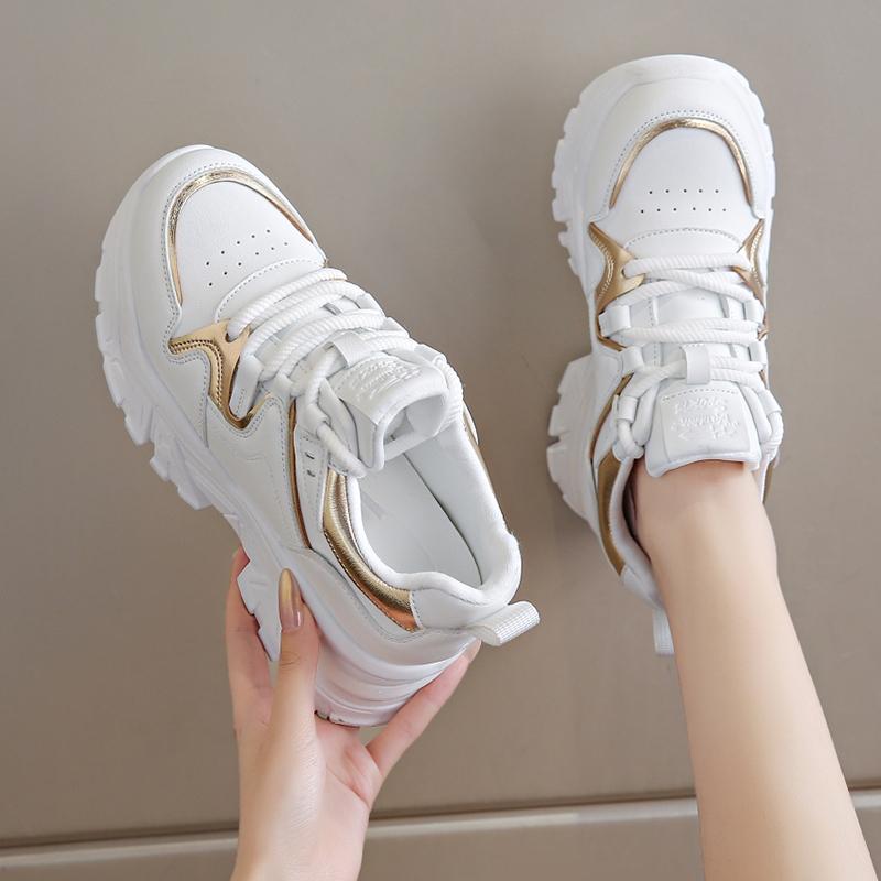 Mode Weiß Schwarz Plateau Sneaker für Damen 2024 Herbst Dicke Sohle Vulkanisierte Schuhe Frau PU Leder Rutschfeste Sportschuhe Damen