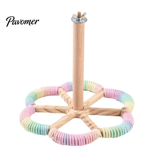 Bird Cage Entertainment Spinning Perch Toy, Rotating Parrot Wooden with Colorful Birdcage Accessories for Small Parrots Rope, Accessory Conures