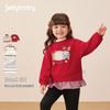 Girls' Fleece-Lined Red Patchwork Hoodie - Warm Festive New Year Top