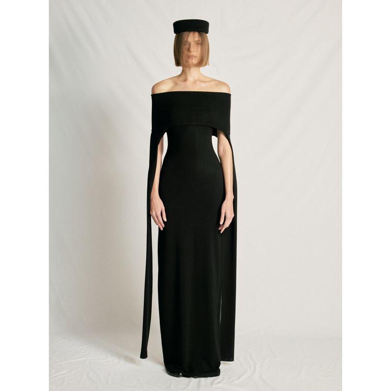 

[Тот же стиль, что у Spicy Eyes и иностранцев] Комплект из двух частей: платье с открытыми плечами и длинными рукавами Due, облегающее платье-футляр