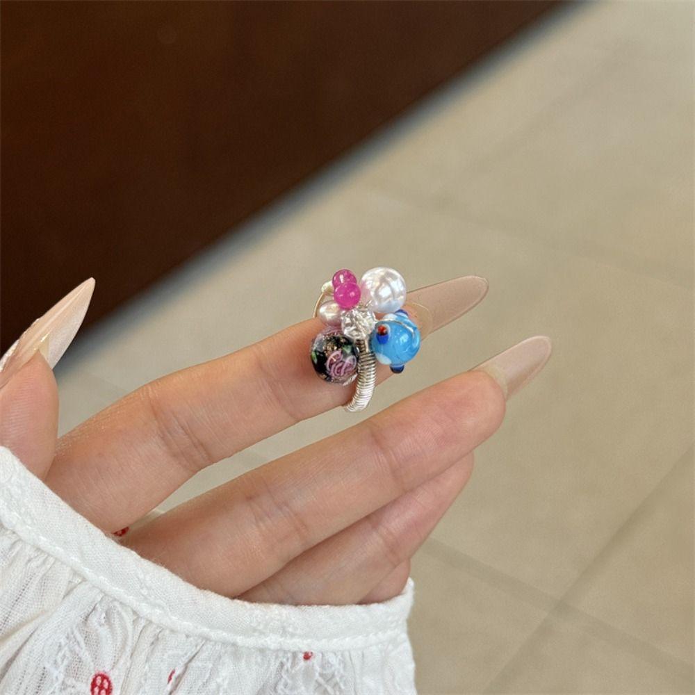 Jewelry Accessories Painting Ring Chinese Style Enamel Flower Ring Insect Drip Oil Ring  Decoration
