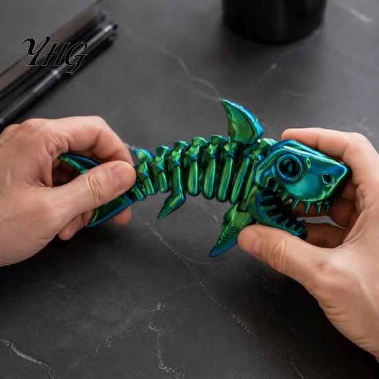 Flexible Shark Bone Figurine 3D Printed Articulated Skeleton Figurine, Pearlescent Joint Decorative Fish Sculpture Toy, Fidget Desk Decor, Gift