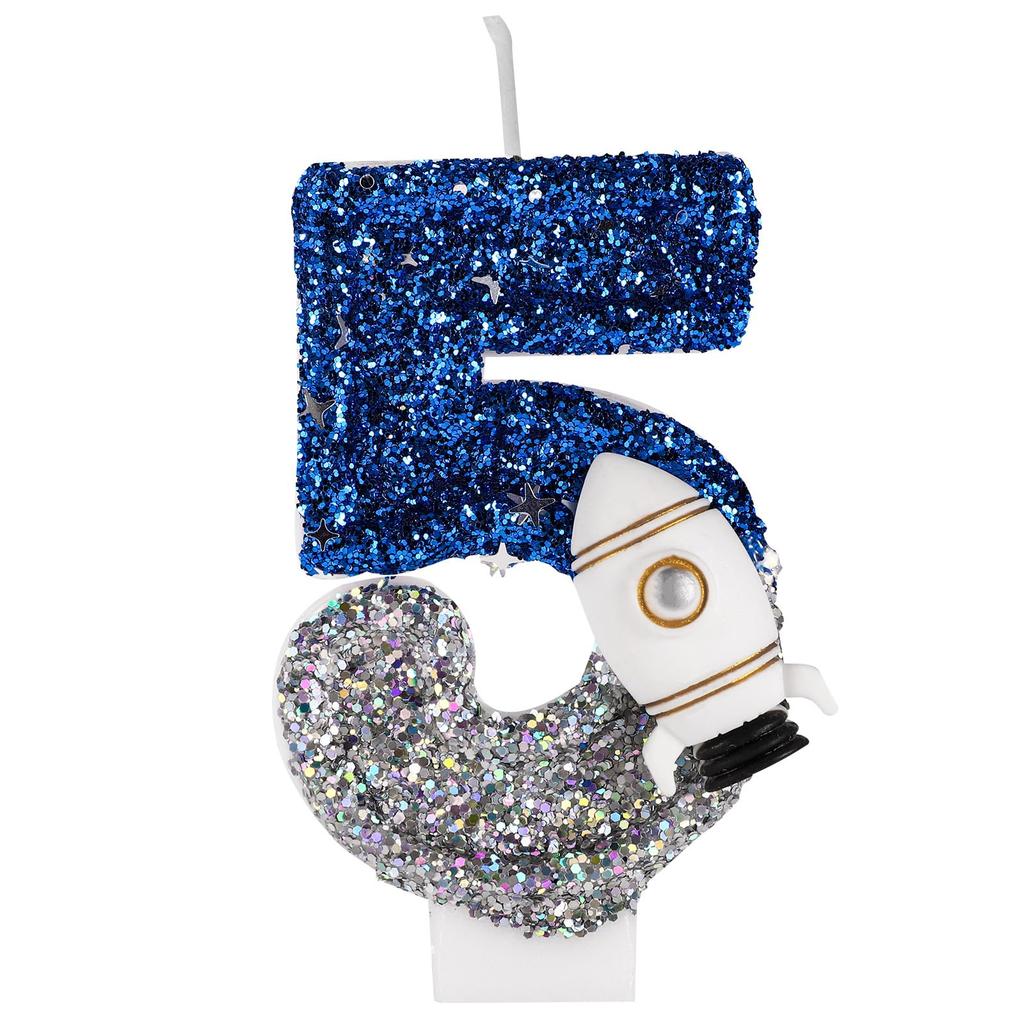 Spaceship Astronaut 0-9 Universe Sparkler Candle for Birthday Cake Boy, Topper for Party Decorations Anniversary Celebrations