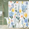Watercolor Flower Leaves Printed Shower Curtain Partition Privacy Hanging Curtain With 12 Hooks Multiple Sizes Machine Washable
