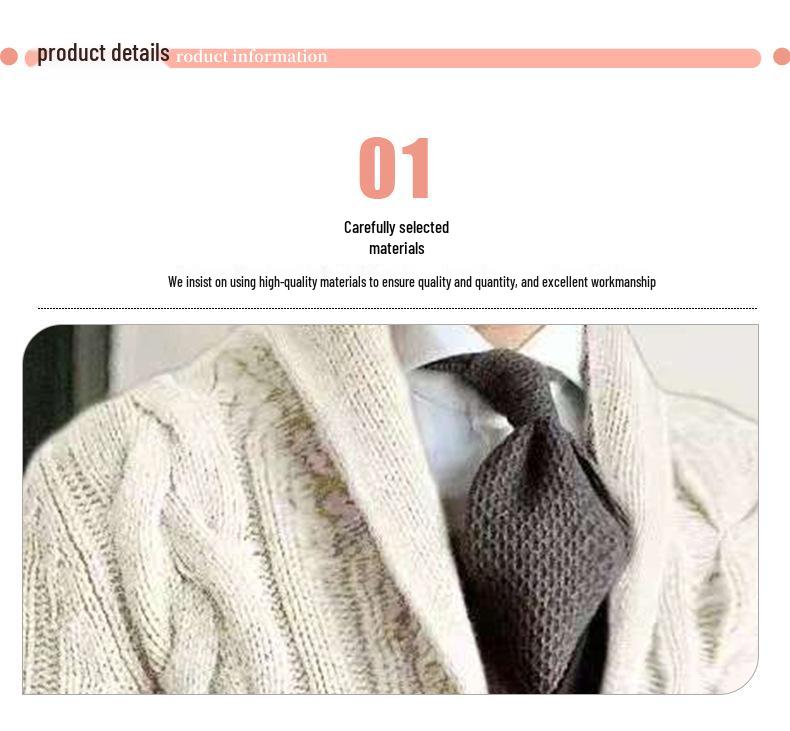 Pánský svetr s klopou a dlouhým rukávem, pletený copánkovým vzorem, jako kabátek - Podzimní/Zimní kolekce 2025