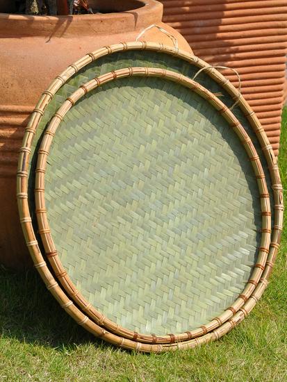 Large Handmade Bamboo Winnowing Basket - Round Woven Tray/Sieve for Drying or Decoration