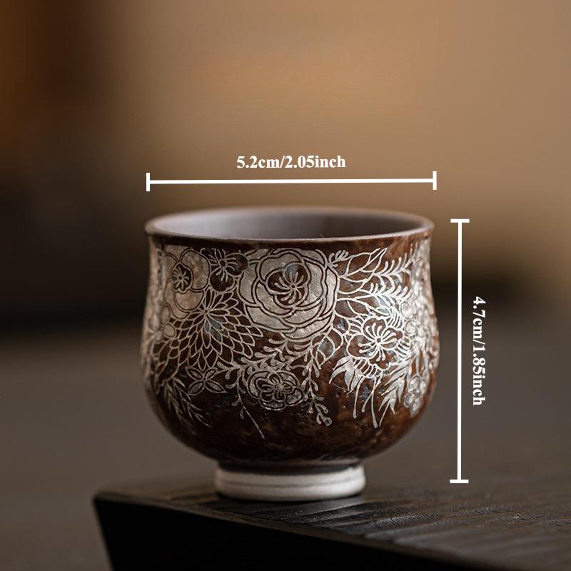 Flower Gilded Silver Master Cup Old Rock Mud Teacup Chinese Kung Fu Teaware Set Stoneware Retro Japanese Ceramic Mugs Drinkware