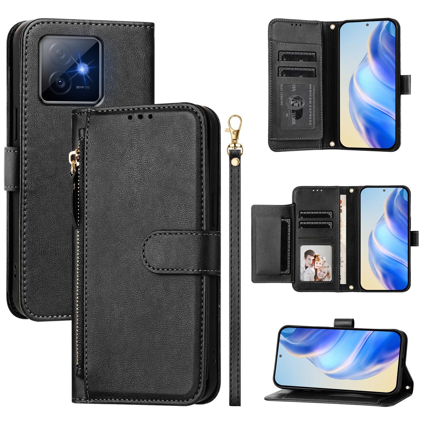 

For Honor X60 GT 5G Case Zipper Pocket Multiple Card Slots Leather Phone Cover A