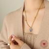 Chic Minimalist Women's Peach Heart Pendant Necklace: European & American Style, Sexy Layered Design with Drip Oil & Steel Beads